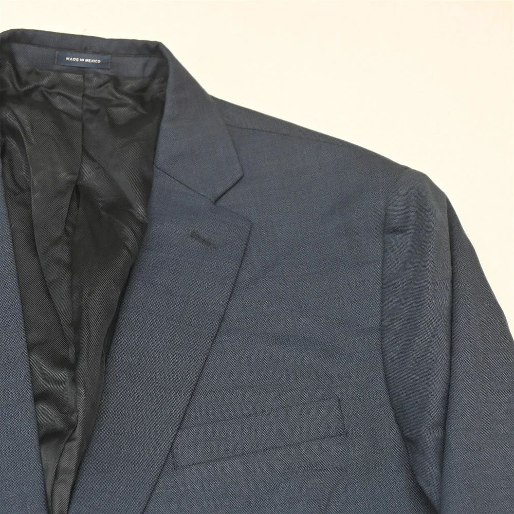 Stafford 52L 42x30 Blue Wool Stretch Travel Mens Jacket Pants Suit